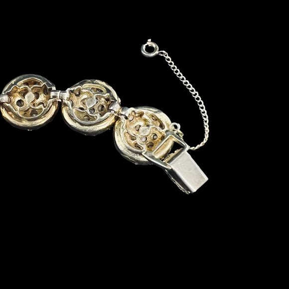 Gold Tone And Clear Rhinestones Round Links Bracelet With Safety Chain (4580) - Picture 8 of 10